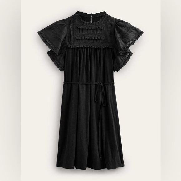 NWT Boden Black Trim Detail Flutter Sleeve Jersey Mini Dress Size 10 - Picture 5 of 11